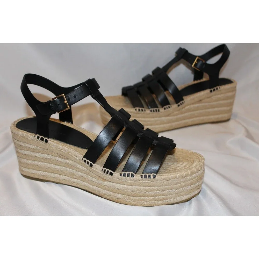 TORY‎ BURCH WOMEN'S STRAPPY FISHERMAN ESPADRILLE SANDALS BLACK NIB $278